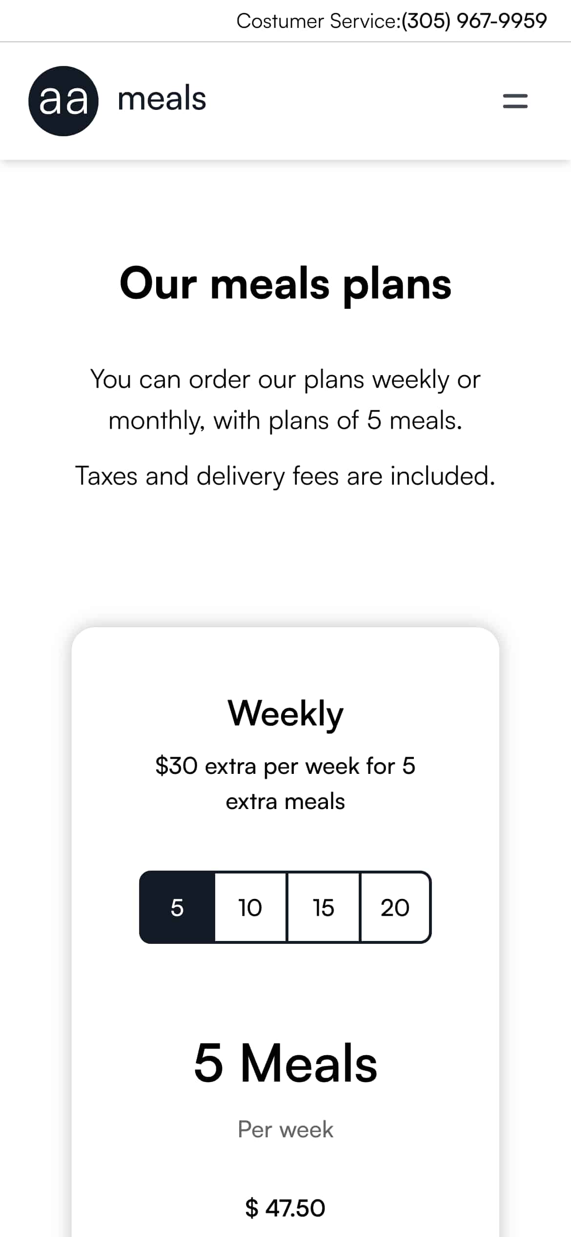 A capture of the site's plan prices widget